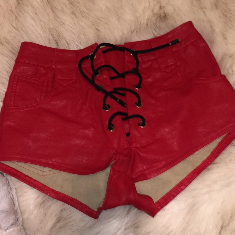 Beginning boutique red leather shorts!